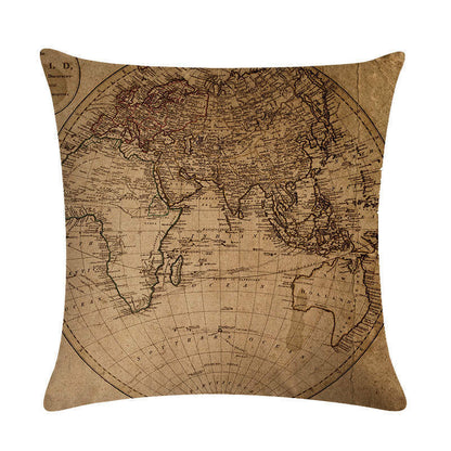 Classic World Map Pattern Decorative Pillow Cover
