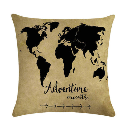 Classic World Map Pattern Decorative Pillow Cover