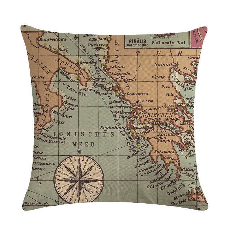 Classic World Map Pattern Decorative Pillow Cover