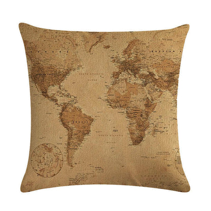 Classic World Map Pattern Decorative Pillow Cover