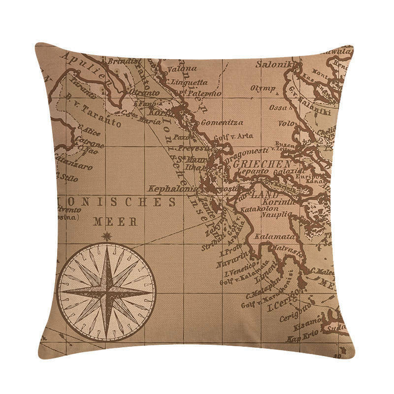 Classic World Map Pattern Decorative Pillow Cover