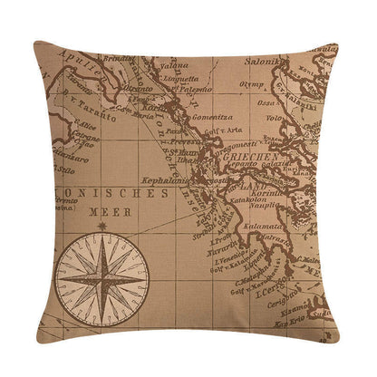 Classic World Map Pattern Decorative Pillow Cover