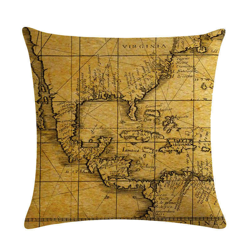 Classic World Map Pattern Decorative Pillow Cover