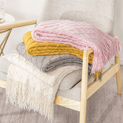 Cozy Plaid Throw Blanket with Tassels for Sofa - Befez
