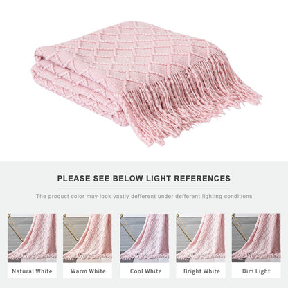Cozy Plaid Throw Blanket with Tassels for Sofa