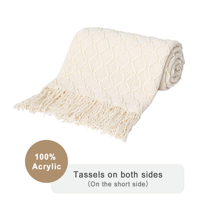 Cozy Plaid Throw Blanket with Tassels for Sofa