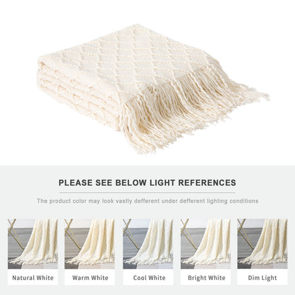 Cozy Plaid Throw Blanket with Tassels for Sofa