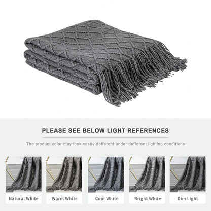 Cozy Plaid Throw Blanket with Tassels for Sofa