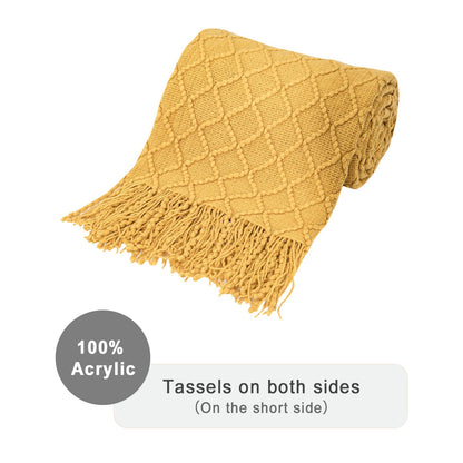 Cozy Plaid Throw Blanket with Tassels for Sofa