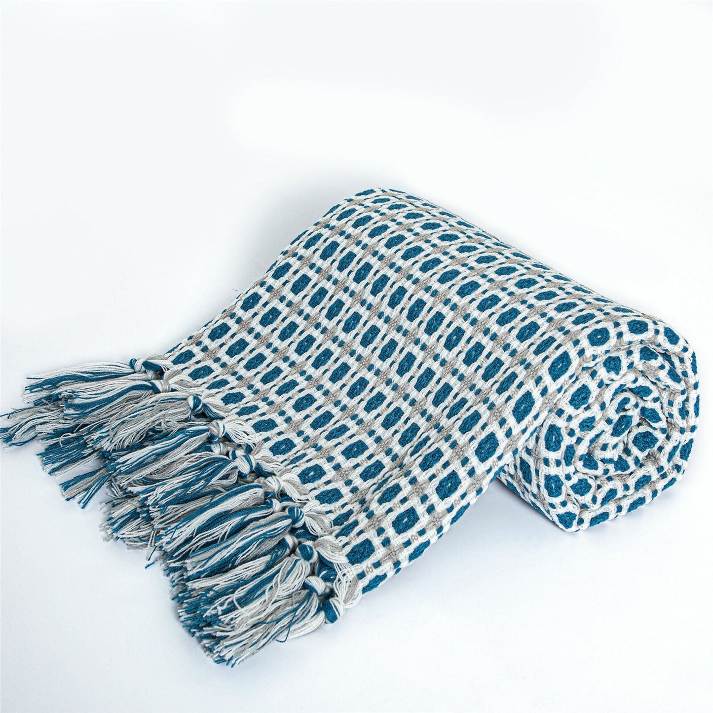 Cozy Plaid Throw Blanket with Tassels for Sofa
