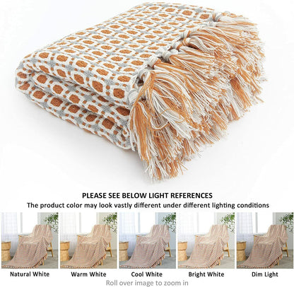 Cozy Plaid Throw Blanket with Tassels for Sofa
