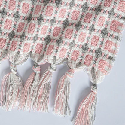 Cozy Plaid Throw Blanket with Tassels for Sofa