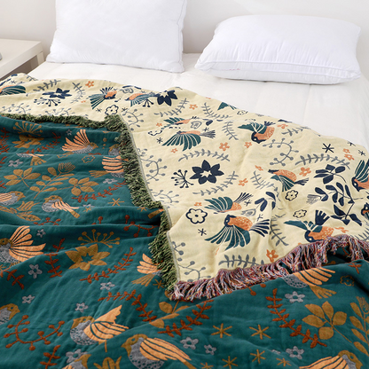 Plush Reversible Nordic Bird Blanket - Super Soft