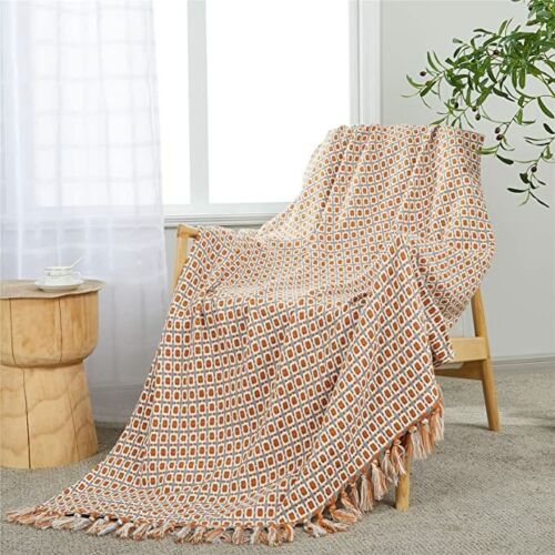 Cozy Plaid Throw Blanket with Tassels for Sofa