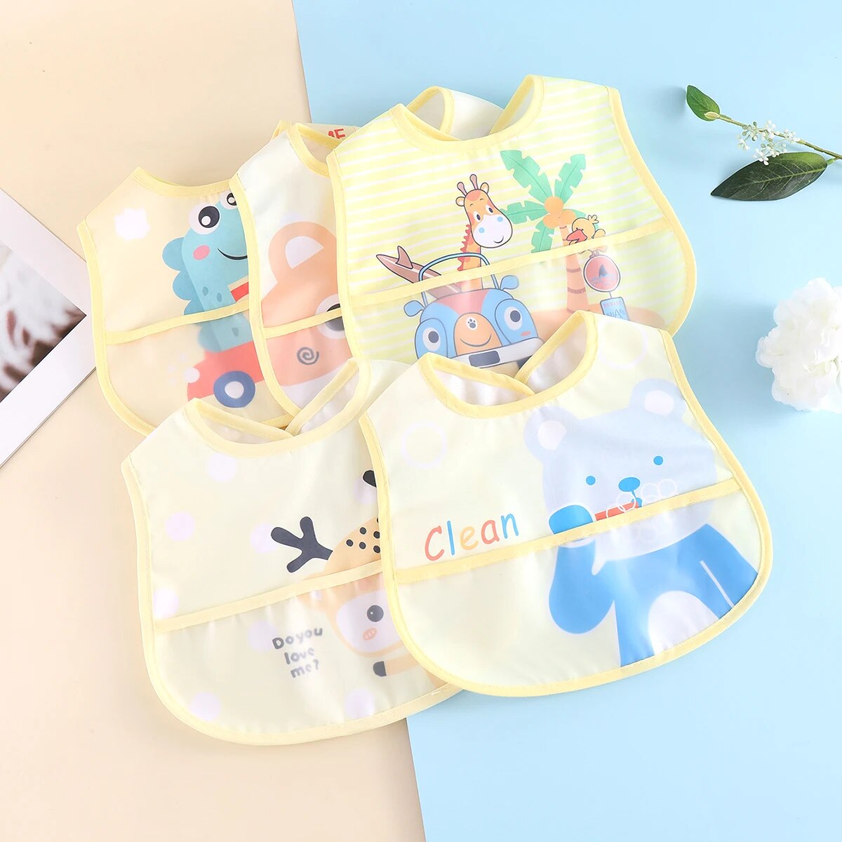 Soft Washable Baby Drool Bibs Set of 5