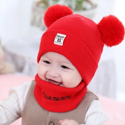 Colorful Childrens Beanie with Fuzzy Pom Pom