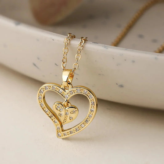 Sparkling Heart Diamond Pendant Necklace - Befez