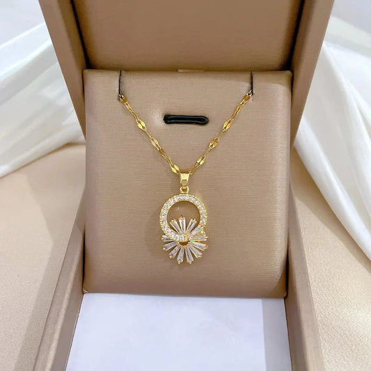 Sparkling Flower Diamond Pendant Set - Befez