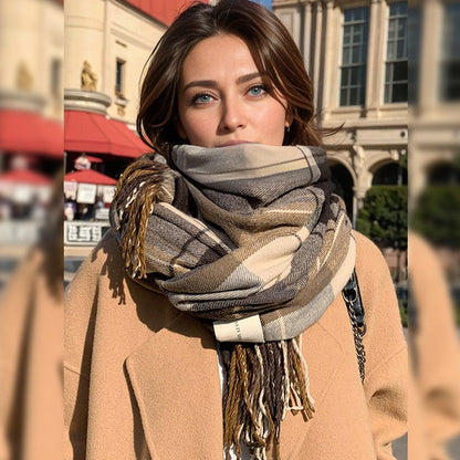 Classic Fringe Plaid Scarf Women's Cozy Winter Wrap