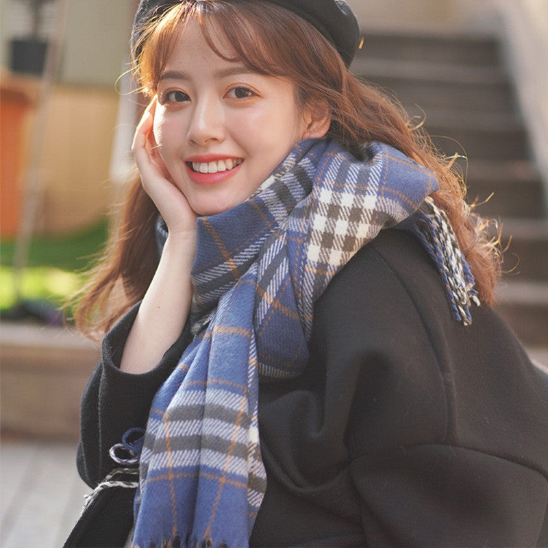 Classic Fringe Plaid Scarf Women's Cozy Winter Wrap