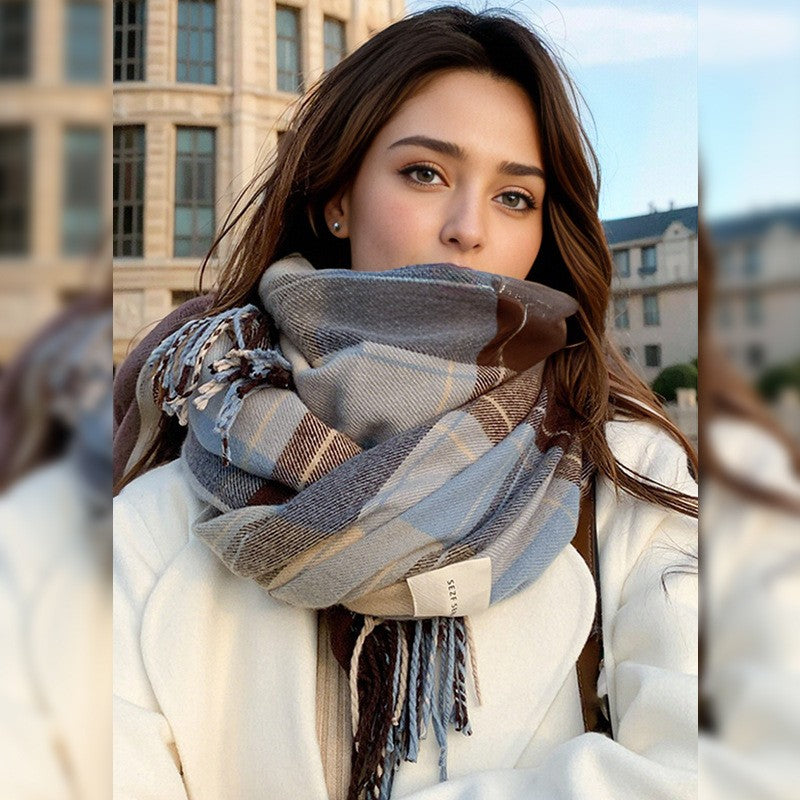 Classic Fringe Plaid Scarf Women's Cozy Winter Wrap