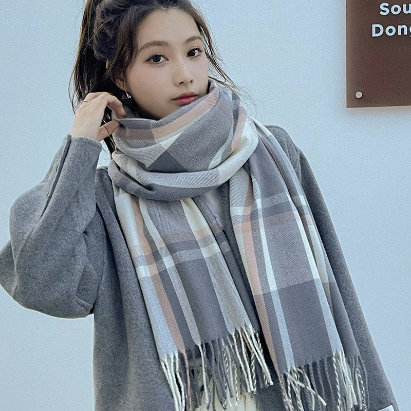 Classic Fringe Plaid Scarf Women's Cozy Winter Wrap