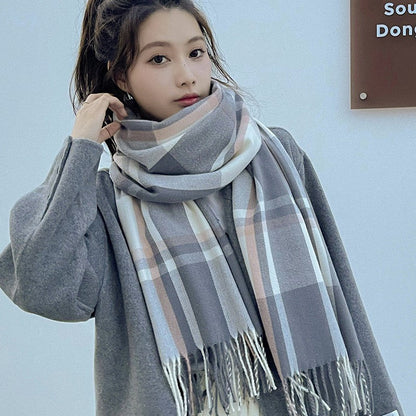 Classic Fringe Plaid Scarf Women's Cozy Winter Wrap