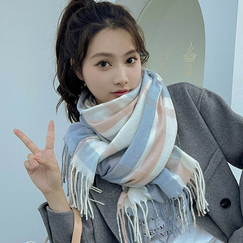 Classic Fringe Plaid Scarf Women's Cozy Winter Wrap