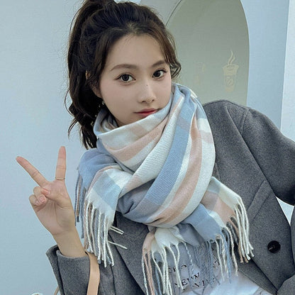 Classic Fringe Plaid Scarf Women's Cozy Winter Wrap