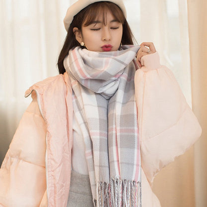 Classic Fringe Plaid Scarf Women's Cozy Winter Wrap