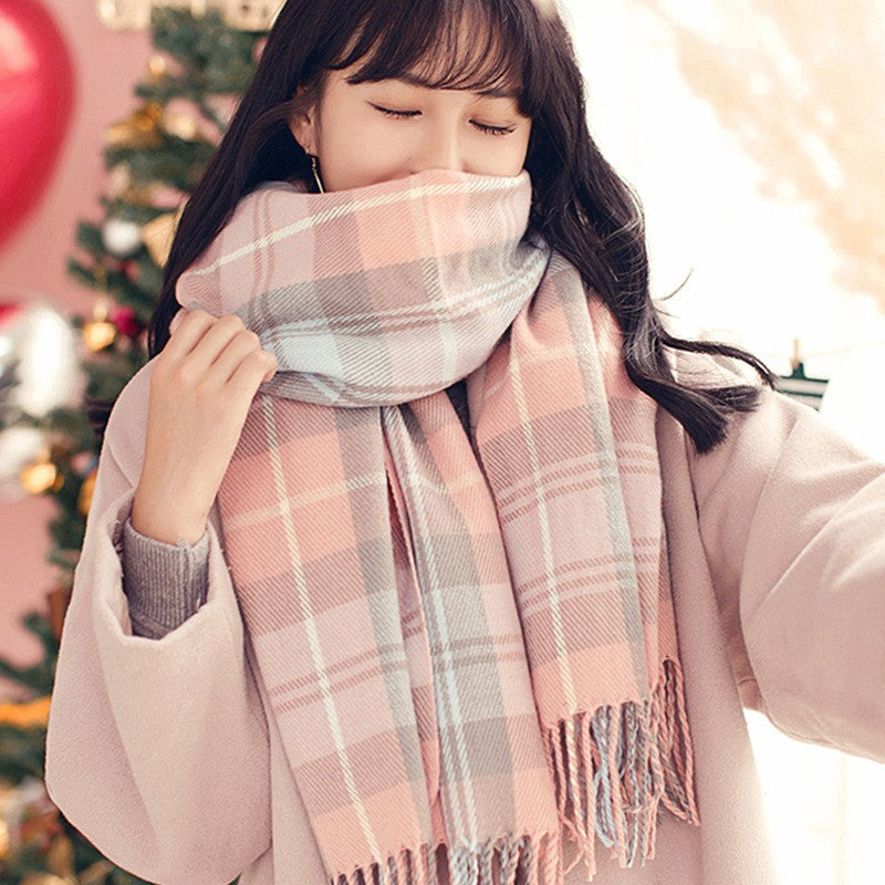 Classic Fringe Plaid Scarf Women's Cozy Winter Wrap