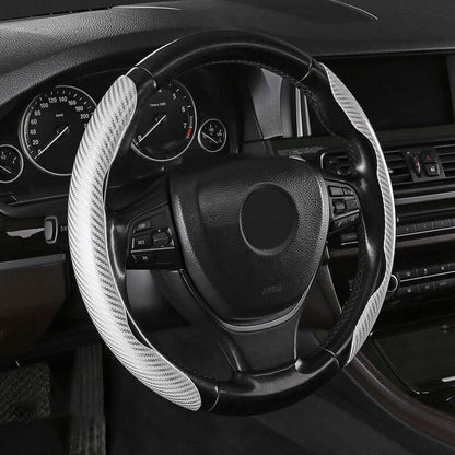 Premium Leather Steering Wheel Cover with Carbon Design