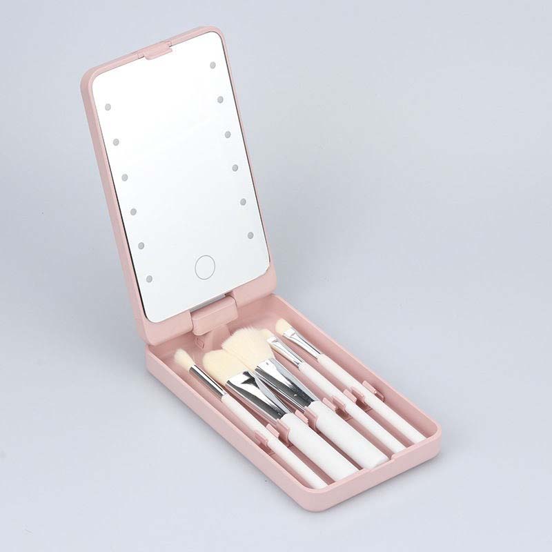 Portable Makeup Brush Kit with LED Mirror