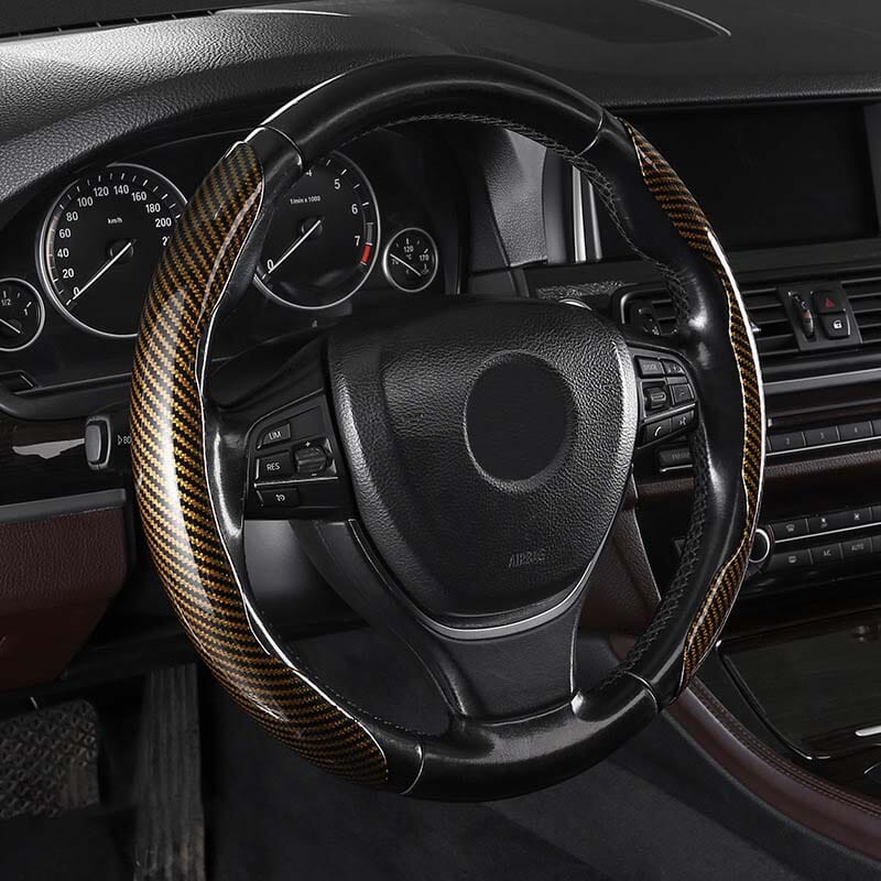 Premium Leather Steering Wheel Cover with Carbon Design