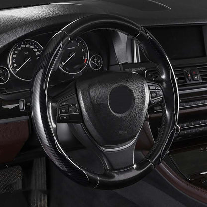 Premium Leather Steering Wheel Cover with Carbon Design