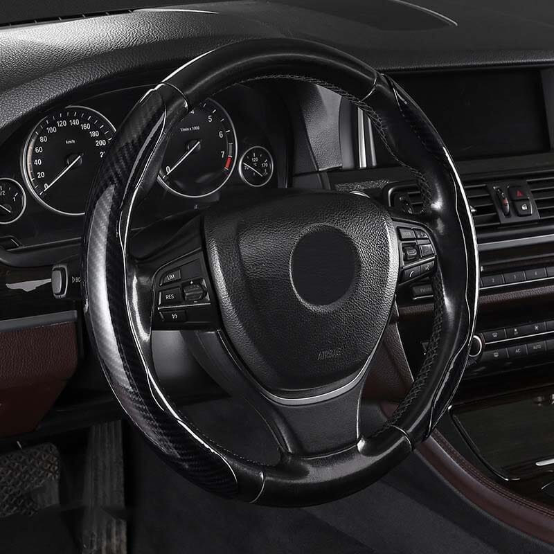 Premium Leather Steering Wheel Cover with Carbon Design