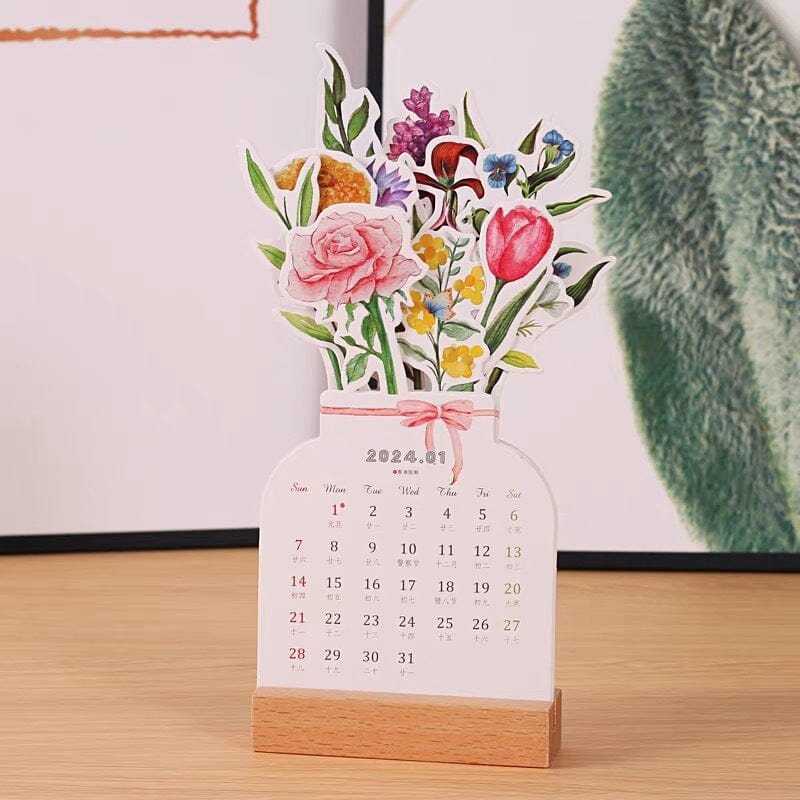 Stylish Wooden 2024 Office Desk Calendar