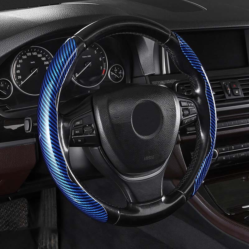 Premium Leather Steering Wheel Cover with Carbon Design