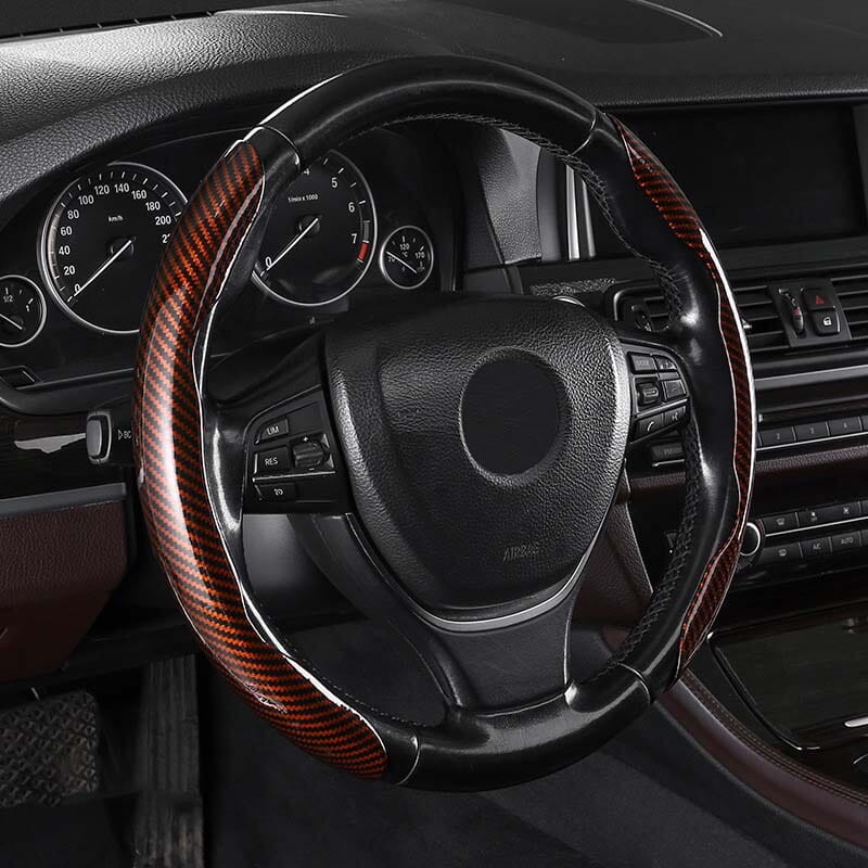 Premium Leather Steering Wheel Cover with Carbon Design