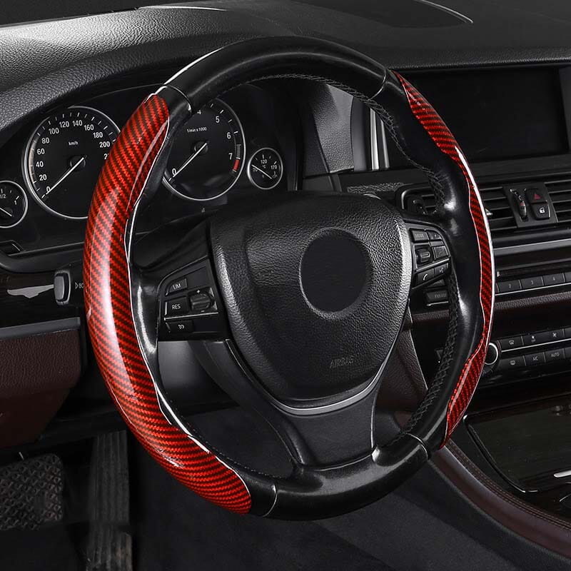 Premium Leather Steering Wheel Cover with Carbon Design