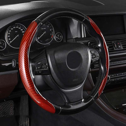 Premium Leather Steering Wheel Cover with Carbon Design