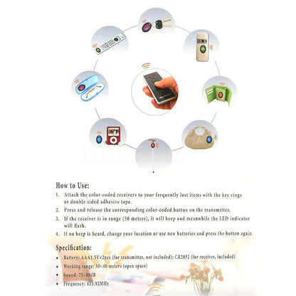 Wireless Key Finder with LED Light and 4 Receivers