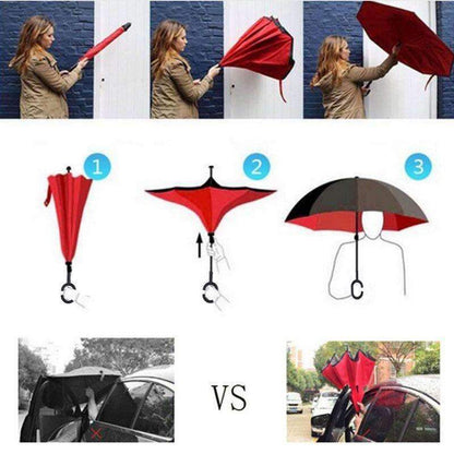 Windproof Reversible Handsfree Compact Umbrella