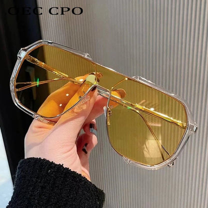 Trendy Large Square Sunglasses with UV Protection Lenses