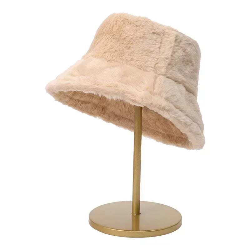 Warm Faux Fur Winter Bucket Hat for Women