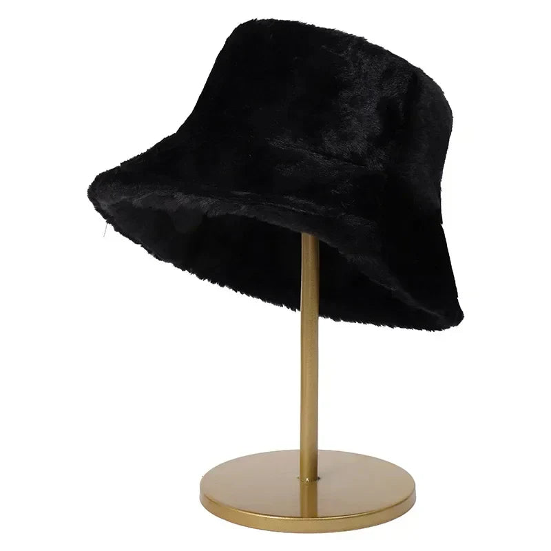 Warm Faux Fur Winter Bucket Hat for Women