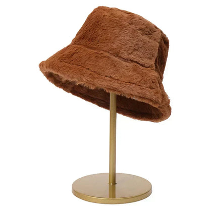 Warm Faux Fur Winter Bucket Hat for Women