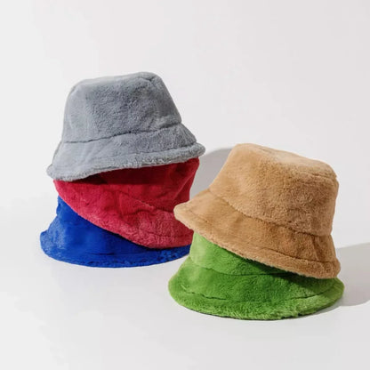 Warm Faux Fur Winter Bucket Hat for Women