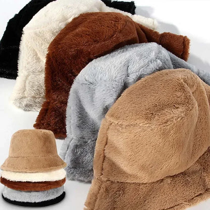 Warm Faux Fur Winter Bucket Hat for Women