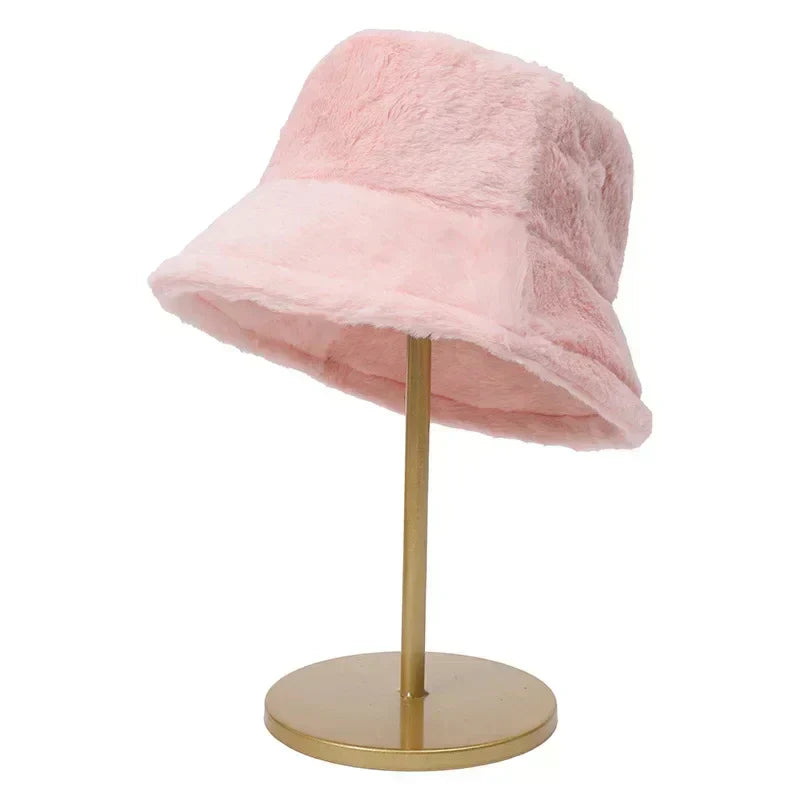 Warm Faux Fur Winter Bucket Hat for Women